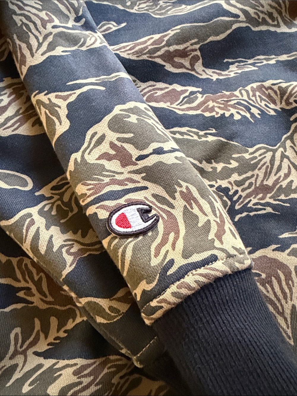 Supreme x Champion Tiger Camo Bomber Jacket in Olive & Black with Logo Patch - Picture 5 of 6